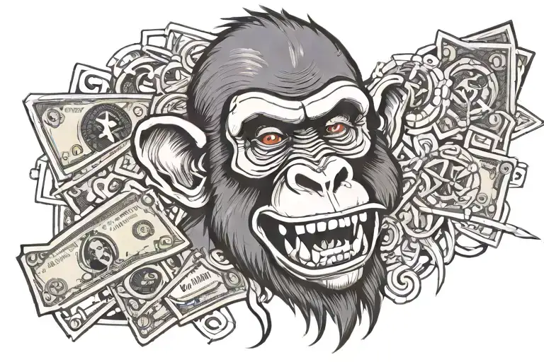 Gangster Monkey With Huns And Money And Gold Teeth