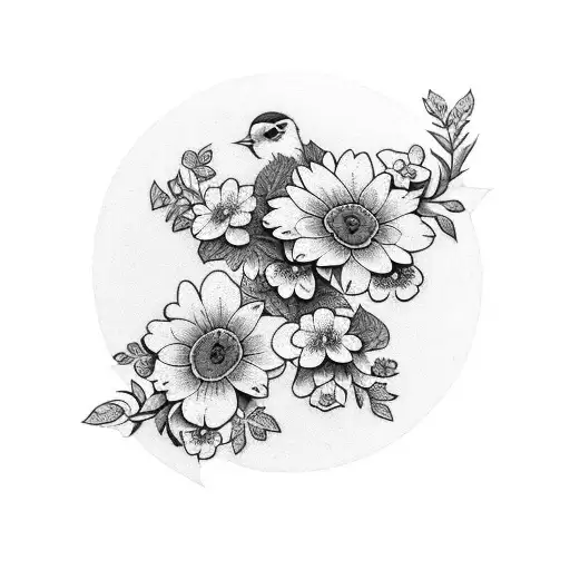 Forget Me Not Flowers Intertwined With A Blue Bird