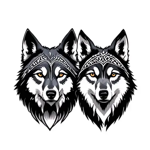 Two Nordic Wolf Heads