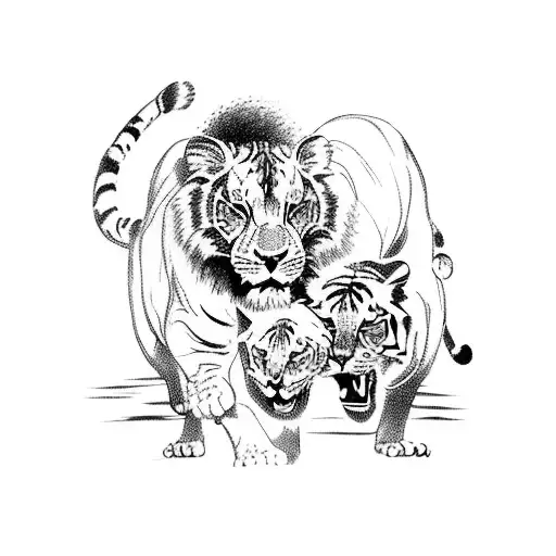 A Majestic Lion And Tiger Dancing Together In A Tropical Forest Setting