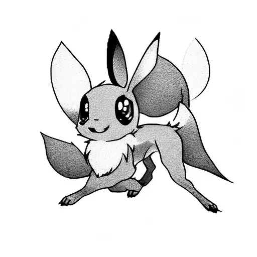 Design An Eevee With A Semicolon Tail In A Black-grey Style