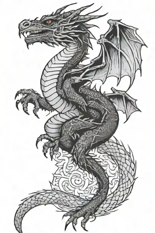 Dragon Perched On And Around The Knee