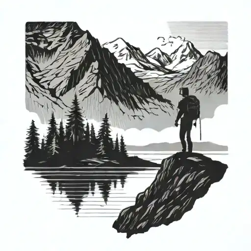 A Silhouette Of A Hiker On A Mountain Peak Overlooking A Serene Lake In Sweden
