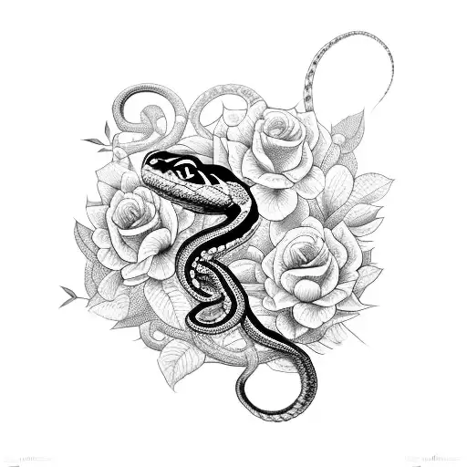 Snake With Flowers And A Spider
