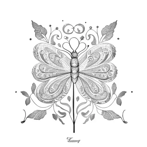 Botanical Illustration Of A Tree Of Life With Intricate Butterfly Patterns As Leaves