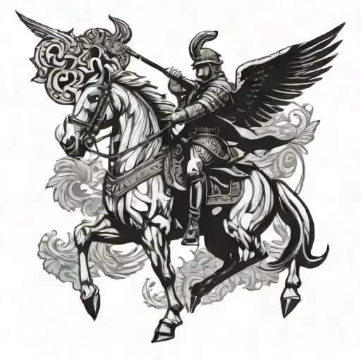 Horse With Wings And Soldier With Spear