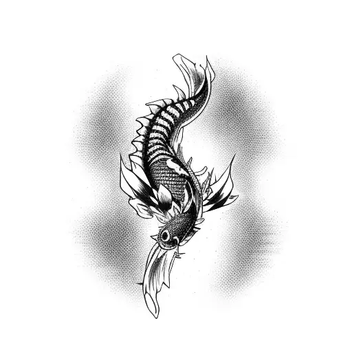 Black Koi Fish And In The Background A Japanese Dragon