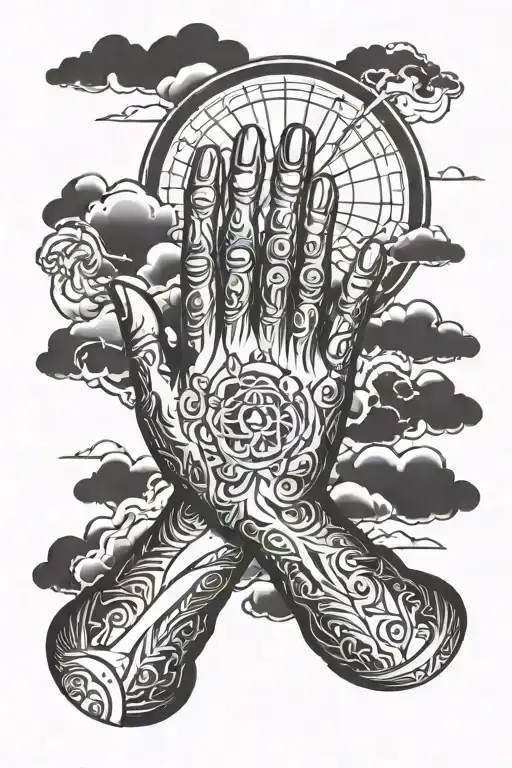 Praying Hands With Rays Clouds And Aunts Death Date