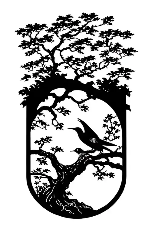 Oak Tree And Kingfisher Flying