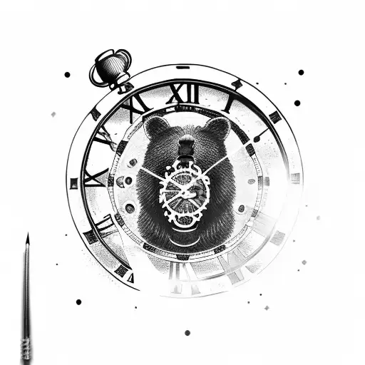 Roaring Bear Breaking Through A Clock With Gears