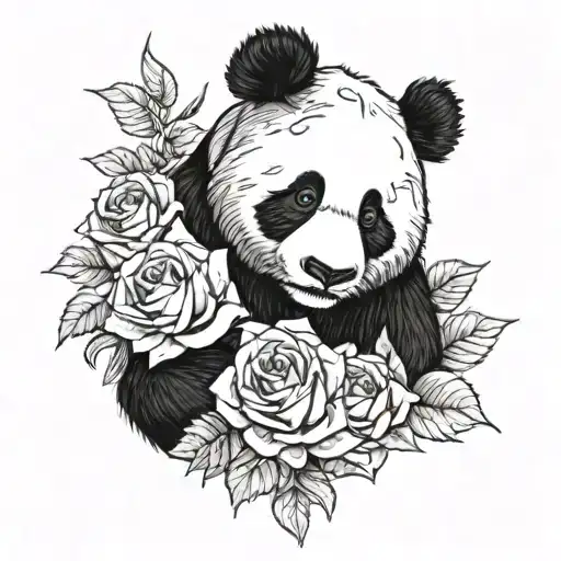 A Panda Sitting In A Pile Of Roses