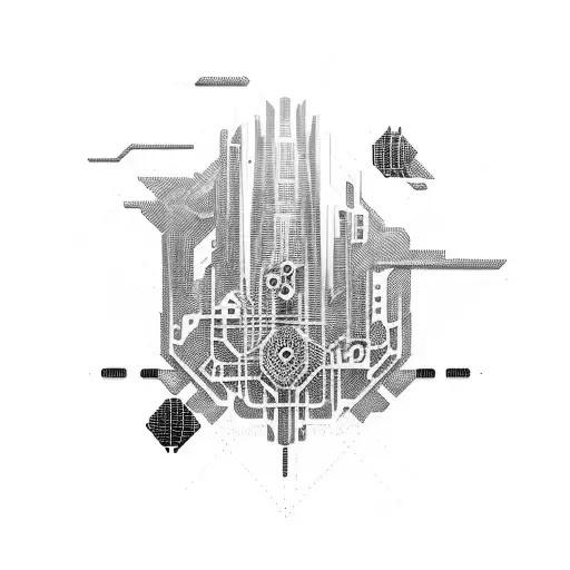 A Futuristic Cyberpunk Cityscape With Pixelated Elements Intertwined With Circuit Patterns