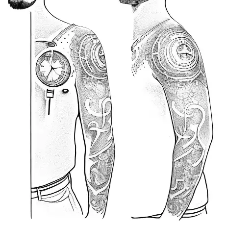 A Tattoo Of A Man With A Clock On His Sleeve