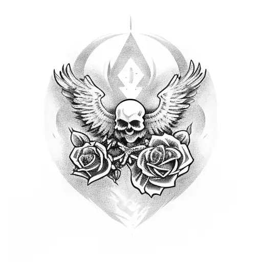 Skull And Roses Inner An Eagle Form Man's Hand