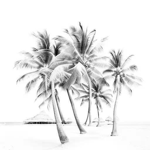 A Beach Scene With Palm Trees Shaped Like Motorcycles