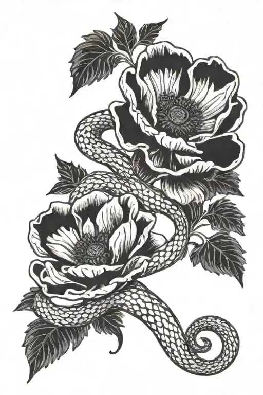 Poppies And Snake Intertwined