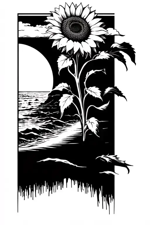 Sunflower Growing To Sun On A Beach Landscape