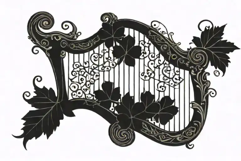 Irish Harp With Grapevine Leafs