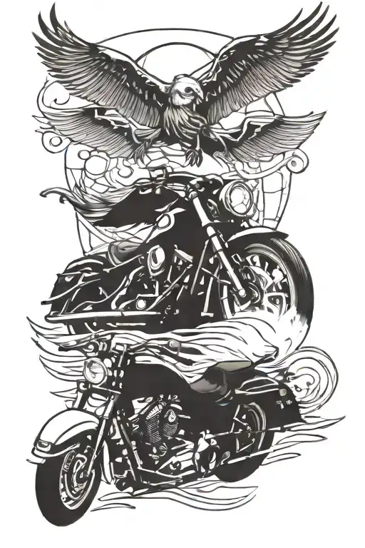 Harley Davidson Motorcycle Boats And A Bird