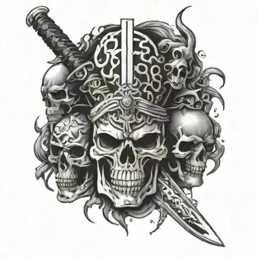 Katana Sword Wih Skulls And Lightning