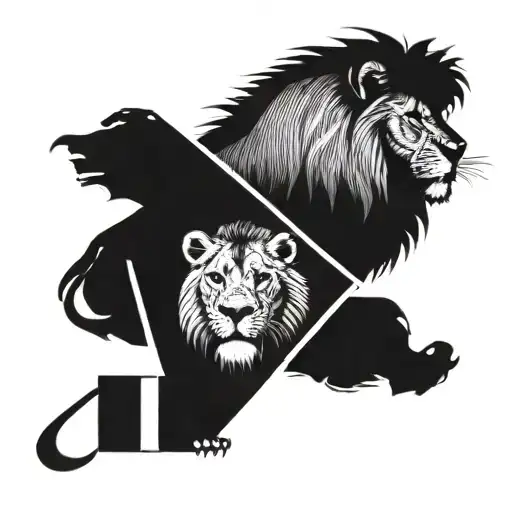 A Lion Protects Two Lion Cubs With The Letters H And A Inlaid