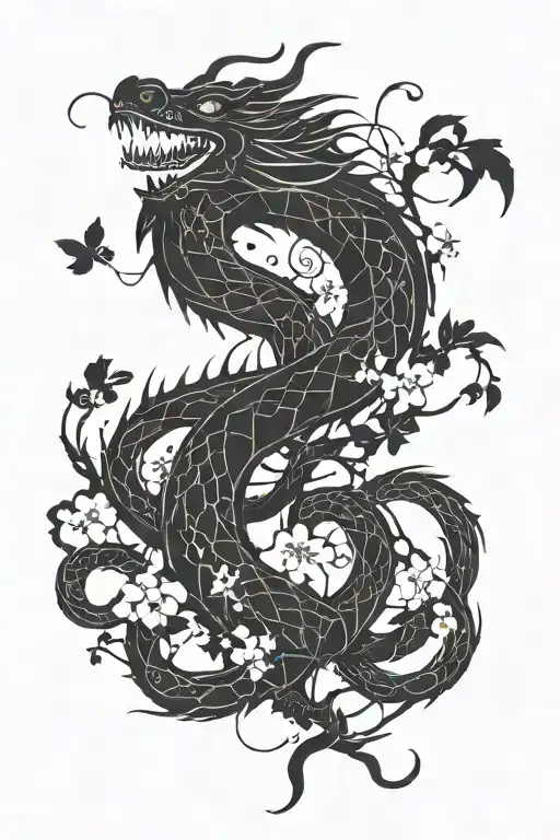 A Dragon Composed Of Mathematical Equations And Musical Notes Intertwined With Cherry Blossoms