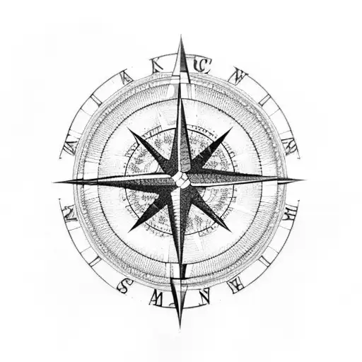 A Blackwork Tattoo Of A Compass Rose With Disney Characters As The Cardinal Directions
