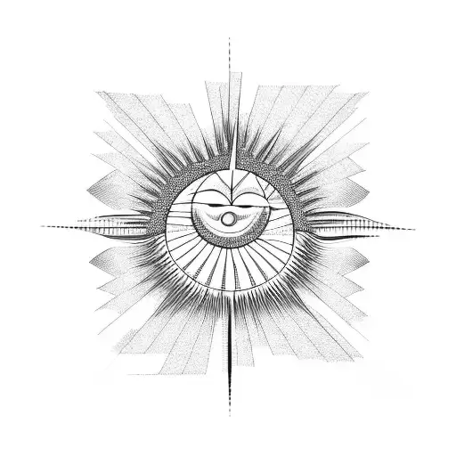 Abstract Geometric Design Incorporating Palm Tree And Sun Elements