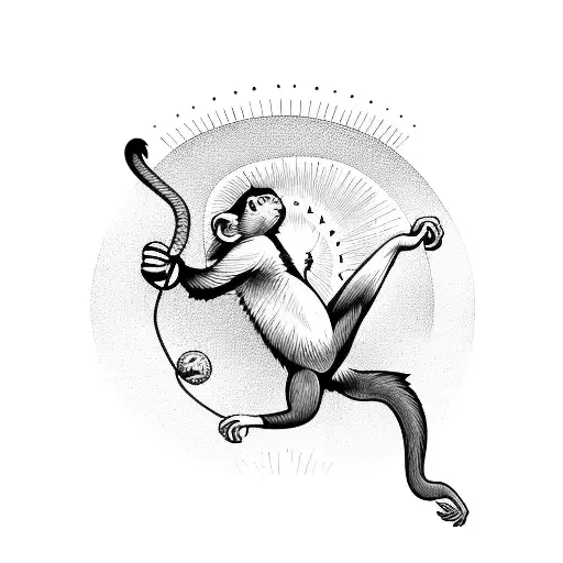 A Playful Monkey Swinging From A Radiant Sun