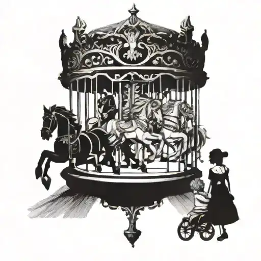 A Carousel With Disney Characters Riding Horses And A Child Reaching Out To Touch Them