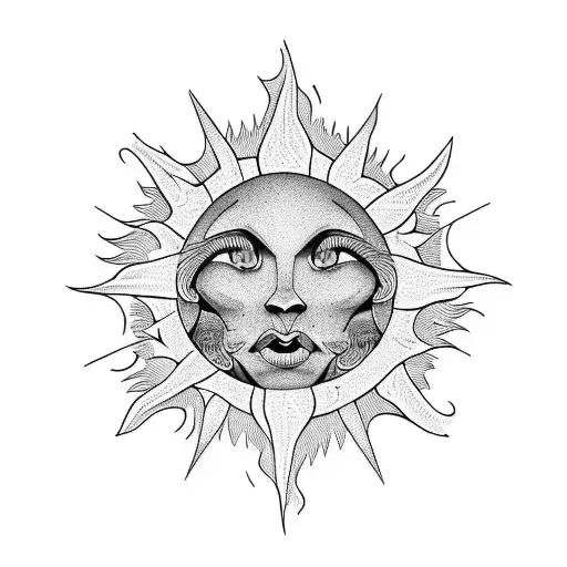 Incorporate A Sun Setting Behind A Waterfall In A Blackwork Style