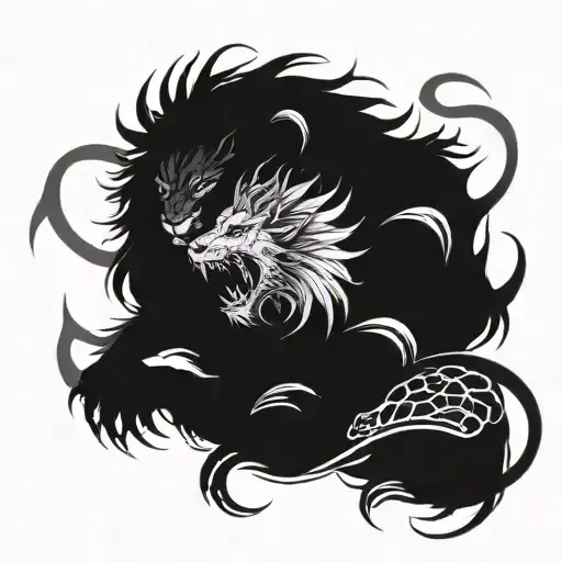 A Fierce Dragon And A Majestic Lion Locked In Battle