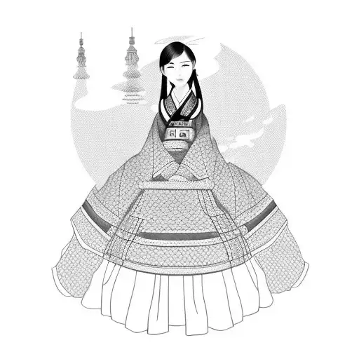 Traditional Korean Hanbok Dress With A Rhode Island Lighthouse