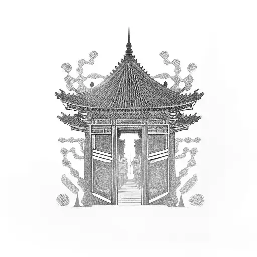 Silhouette Of A Traveler Exploring Asian Temples