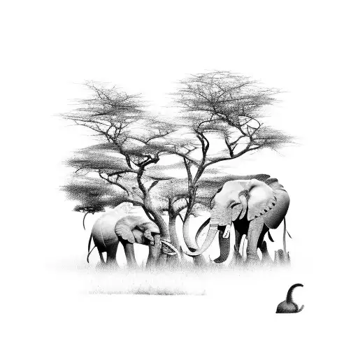 African Safari Scene With Animals Roaming In The Landscape