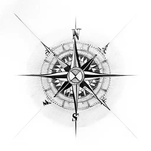 Compass Rose With A Camera Lens In The Center
