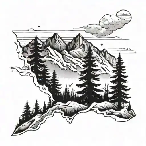 Mountain Range Over Forest Scene