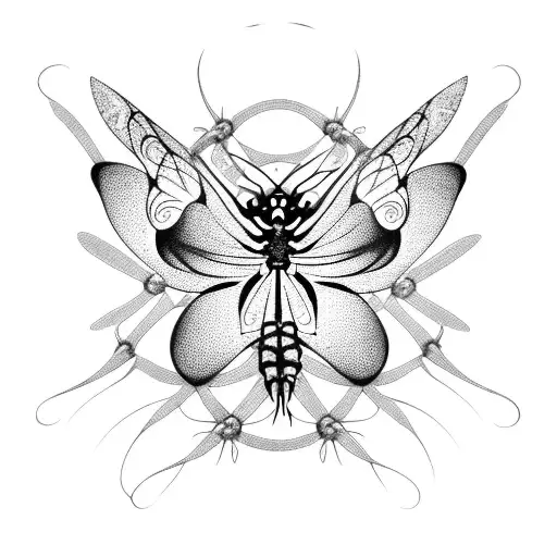 Tribal Butterfly With Spider Web Inside Its Wings