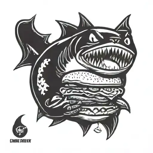 Cat In A Shark Costum Eating A Burger