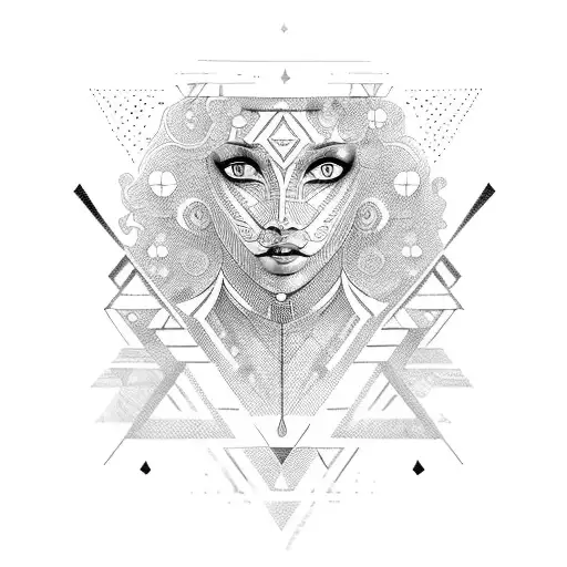 Curly Haired Amazonian Warrior Woman With Geometric Patterns On Face