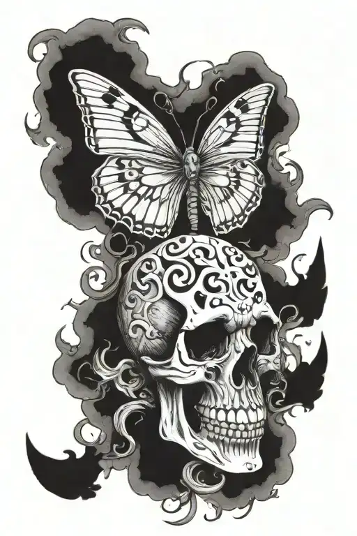 Creepy Moth With Skull And Smoke