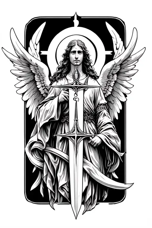 Guardian Angel With Sword And Compass Combined Together