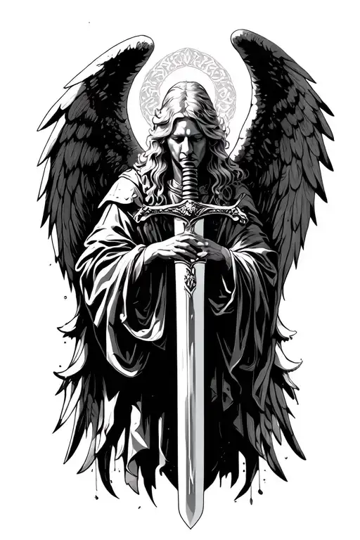 Guardian Angel With Sword Looking Down To You Surronded