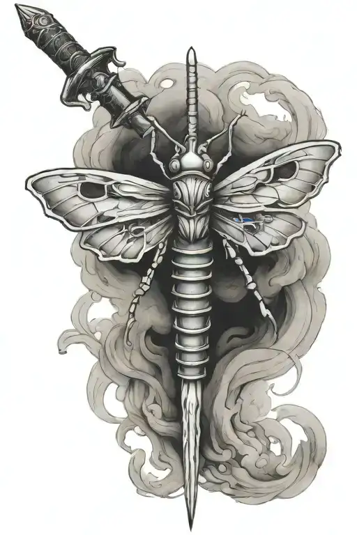 Creepy Moth With Thin Smoke And Sword