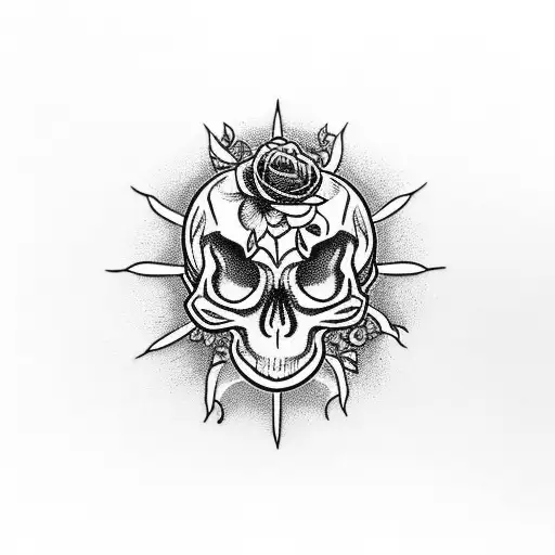 Skull And Roses And Crow With A Peace Sign Spine