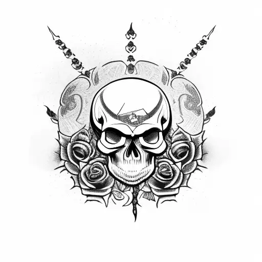 Skull And Roses And Crow With A Peace Sign Spine