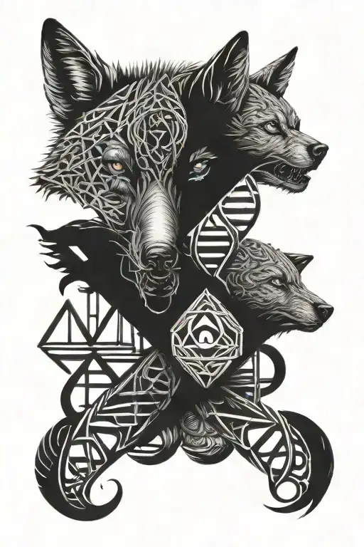 A Dna Double Helix Intertwined With Wolf Eyes