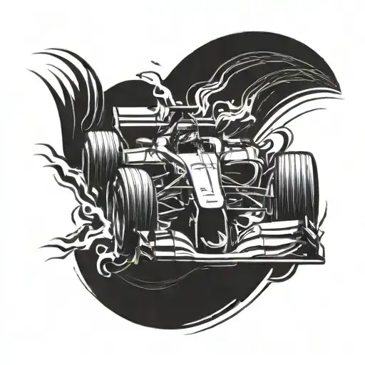 Create A Tattoo Design Featuring A Sleek Formula 1 Car Speeding Through A Coffee Cup Track