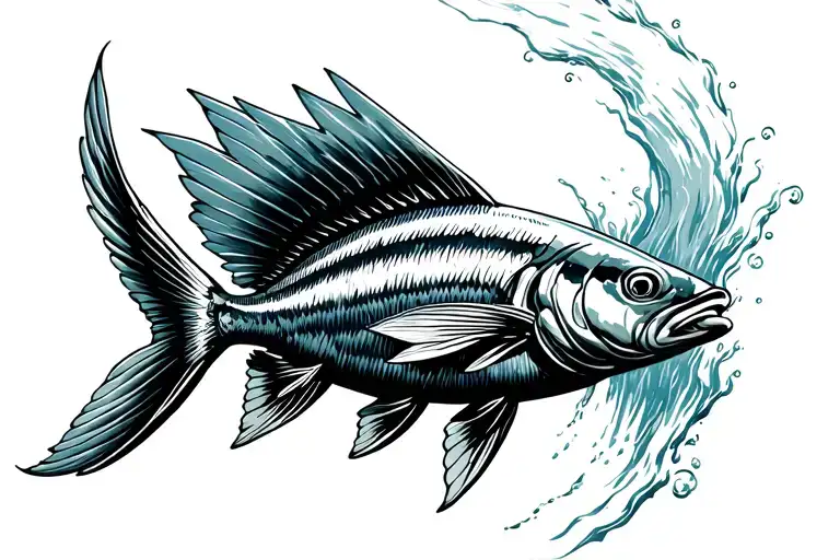 Flying Fish In The Highest Point Of Jump From Water