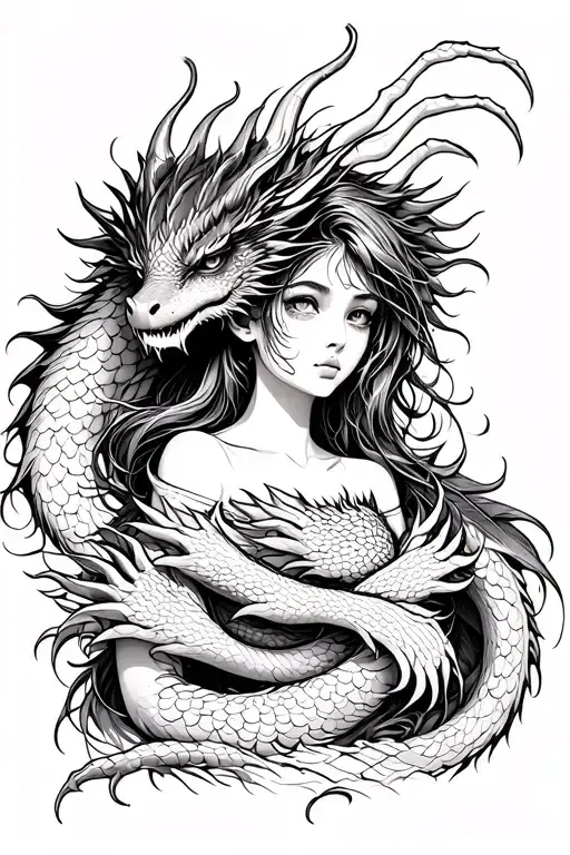 Girl Wrapped By A Dragon